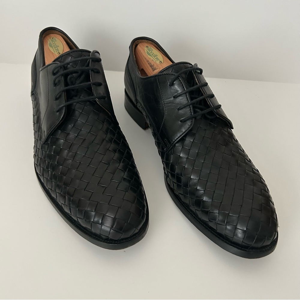 Leonardo Firenze Black Casual Leather Woven Lace Up Dress Shoes size 43